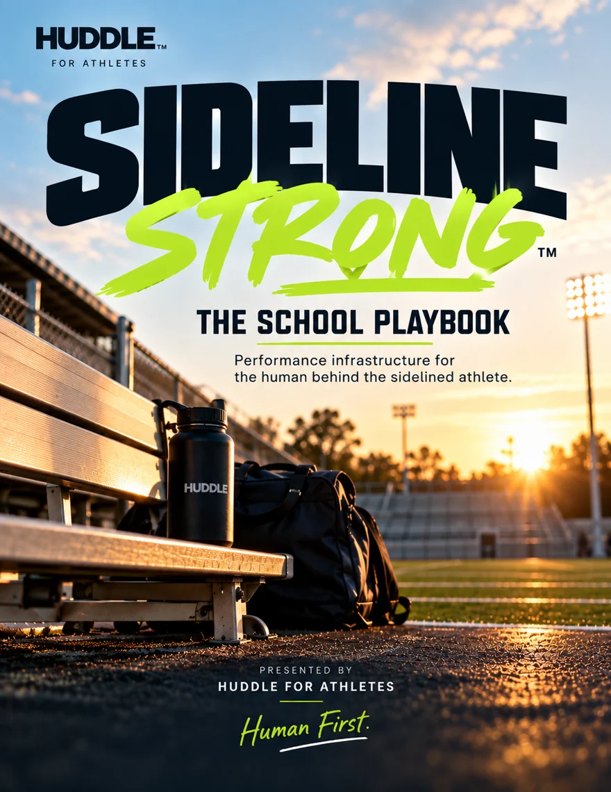 Founder-provided visual concept for Sideline Strong school playbook, showing stadium bleachers and athletic gear